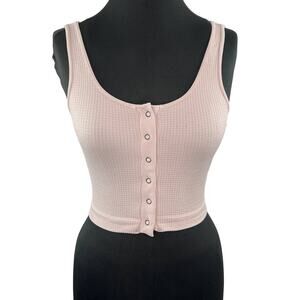 Aeropostale Seriously Soft Light Pink Waffle Knit Scoop Neck Snap Up Crop Top XS